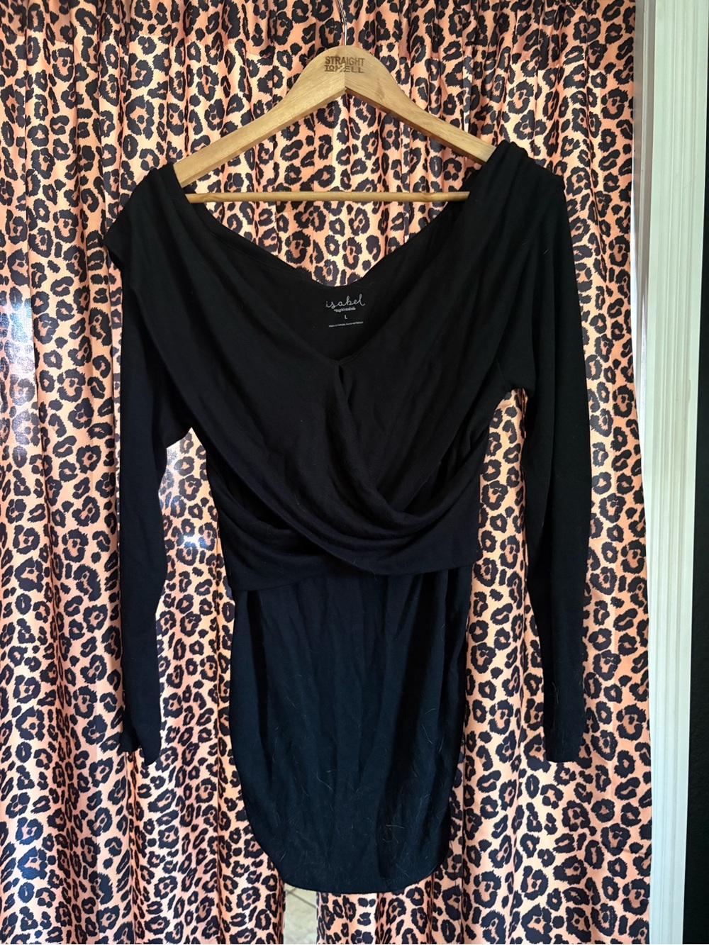 Isabel Black Long-Sleeve Draped Front Women's Top